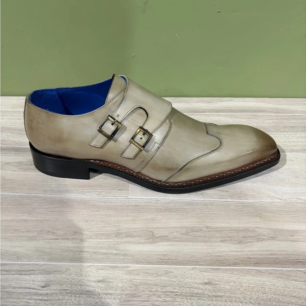 Emilio Franco Men's taupe Leather calf Double Monk Strap dress Shoes 13